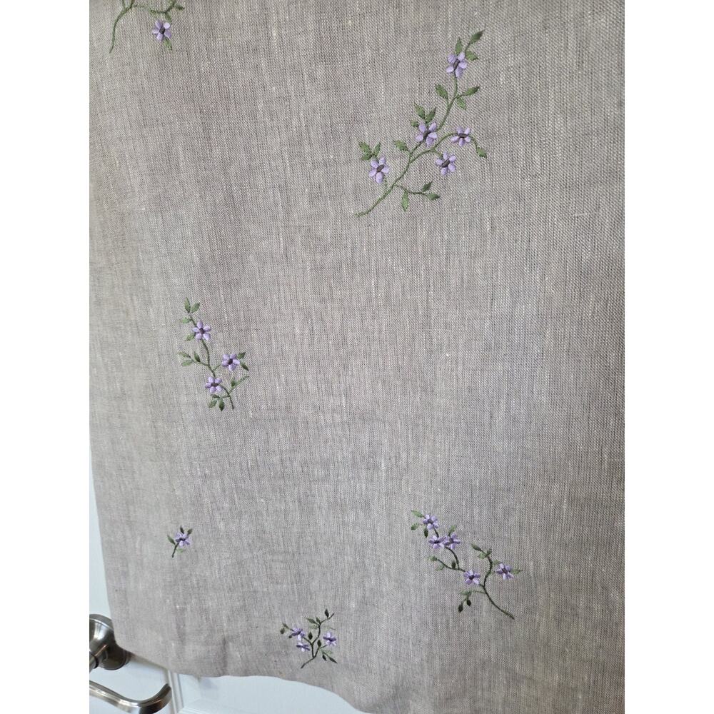 Talbots Classic 100% Linen Khaki Embroidered Floral Modest Mini Dress, Size 12P - Picture 8 of 15
